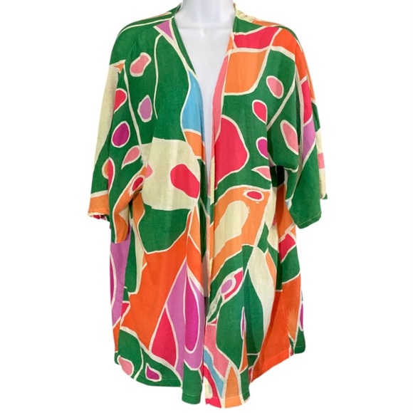 Christian Siriano Abstract Colorful Kimono Resort Cruise Beach Coverup Vacation - Picture 1 of 6